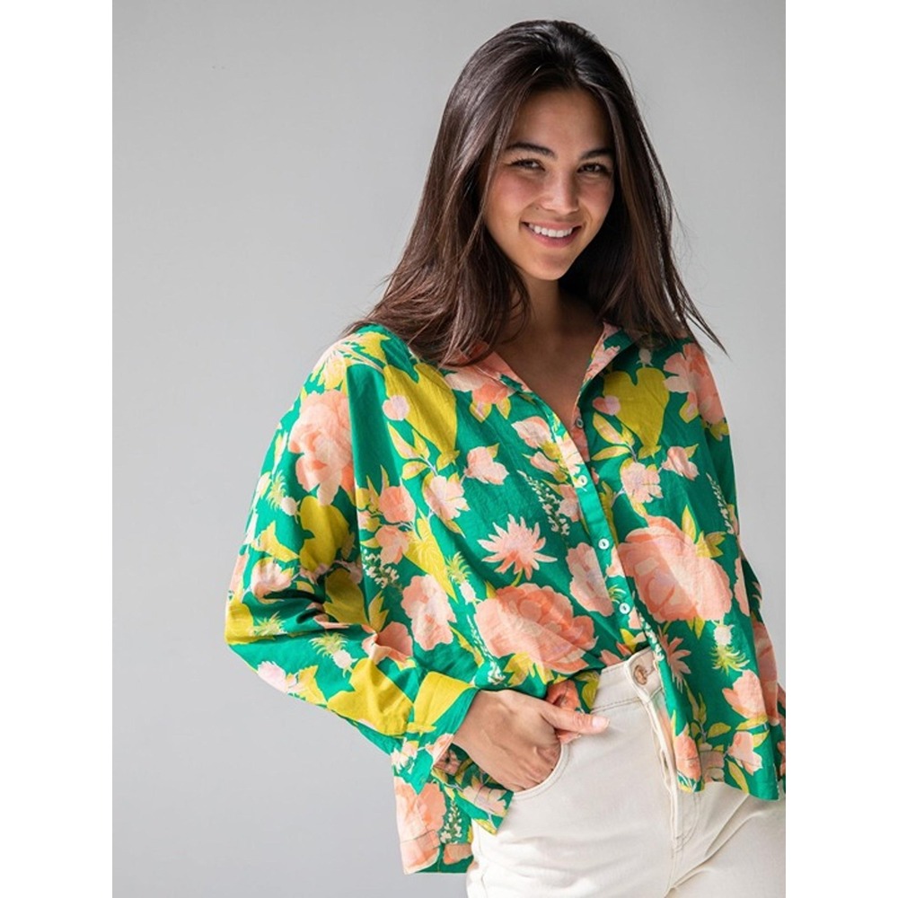 Natural Life Shirt Small Button Down Oversized Boxy Floral Pineapple Cotton